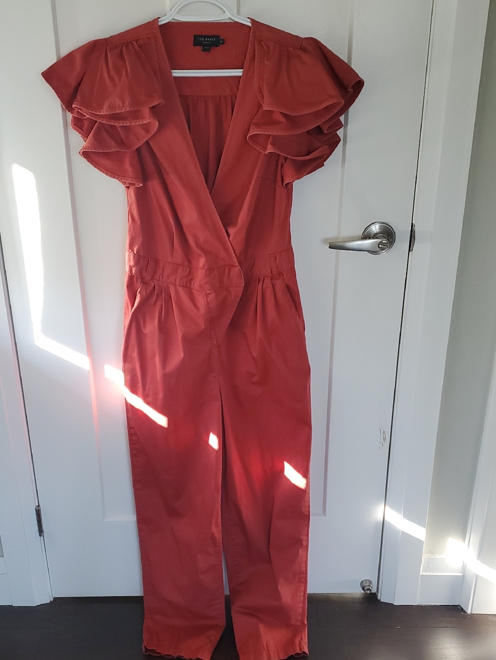 Ted Baker Rust Orange Ruffle Sleeve Jumpsuit